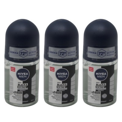 3 Pack Nivea Men Invisible Black & White Original Roll-On 25ml