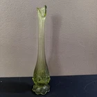 FENTON Glass GREEN Swung Vase Cabbage Rose Pattern Green 10.5inch