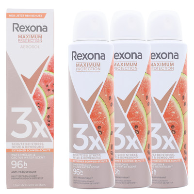 3x Rexona Maximum Protection je 150ml Wassermelone & Kaktuswasser Duft Deo Spray