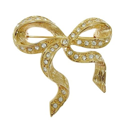 Christian Dior Gold Plated/Rhinestone Ribbon Brooch for Women gold 539533 Brooch