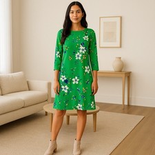 LAUREN RALPH LAUREN Dress Women's S Green Floral Shift Knee Length 3/4 Sleeve
