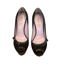 EUC RED VALENTINO Black Suede & Patent Peep Toe Platform Heels, Sz 36/US 6