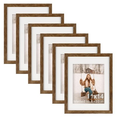TOFOREVO 11x14 Picture Frames Set of 6 Rustic Wood Grain Photo Frame for Gall...