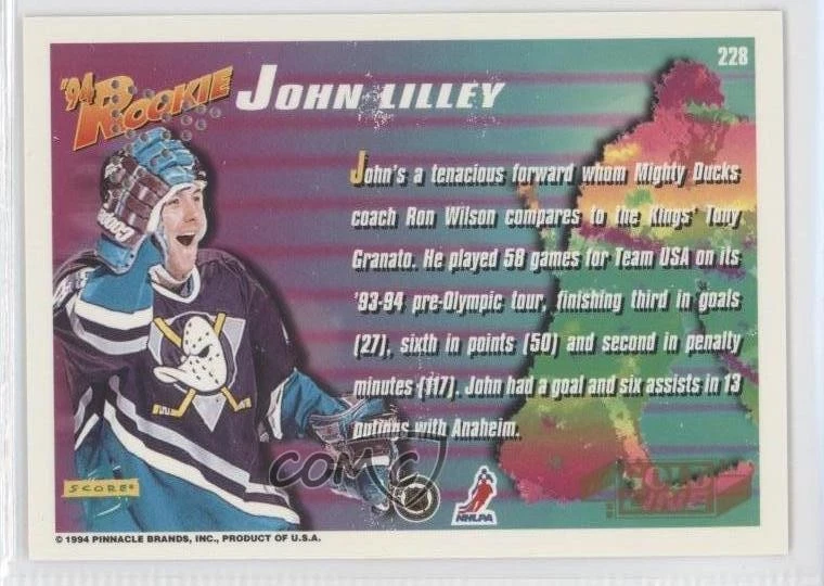 1994-95 Score Gold Line Pinnacle Punched John Lilley #228 - Image 2 of 2