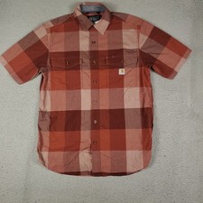 Carhartt Shirt Mens Size Medium Red Check Two Pocket Button Up Short Sleeve