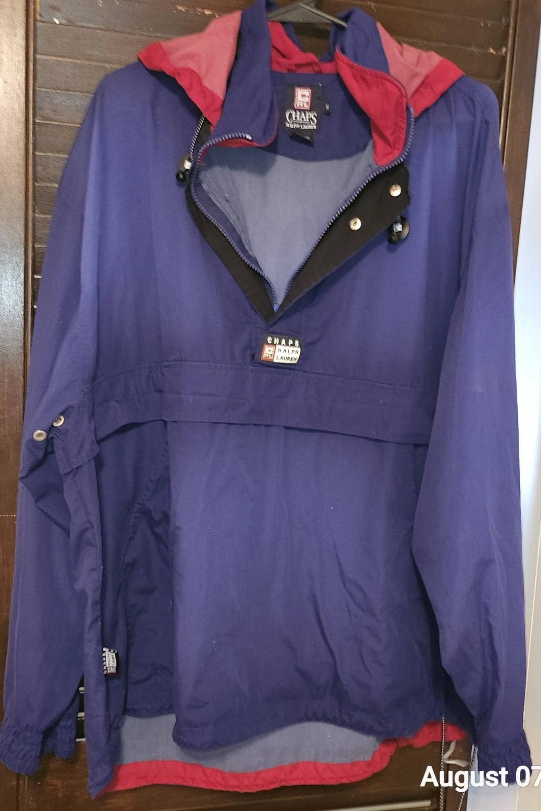 1990s Chaps Ralph Lauren Jacket Size XL Large Blue 1/4 Half Zip Hooded Pullovr