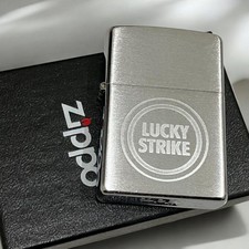 Zippo Accendino Vintage LUCKY STRIKE 2002 Argento Autentico U.S.A. Unisex Con...