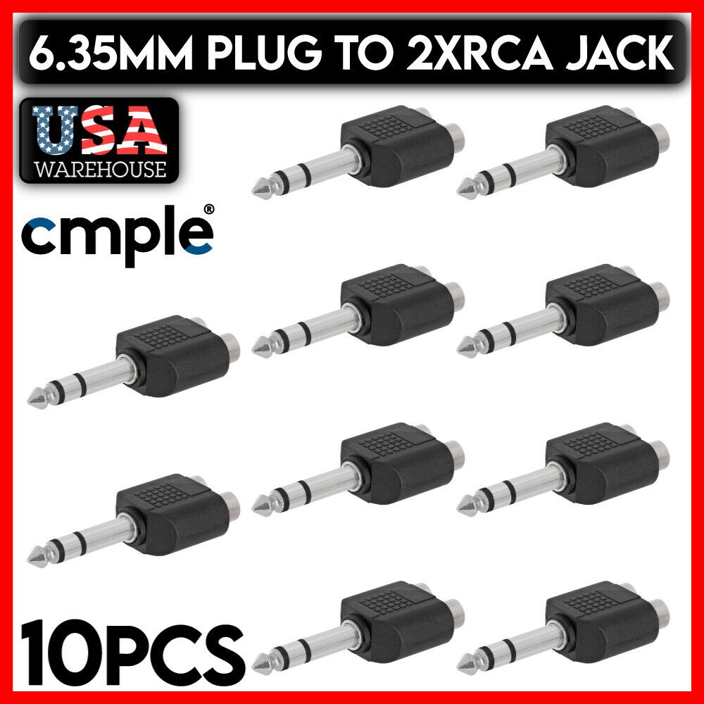 6.35mm Plug to Dual RCA Jack Splitter Stereo Audio Adapter Converter 10 Pack