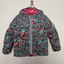 Hanna Andersson Girls Floral Puffer Jacket Gray With Pink  Blue Sz 110 US 5