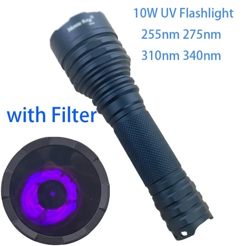 High Power 10W UV 255nm 275 310 340 UVC LED Shortwave Flashlight with Filter