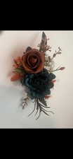Teal Rust Orange Floral Wrist Corsage Wedding Formal