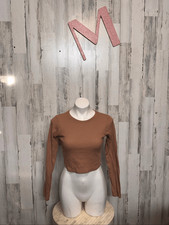 Bozzolo Brown Long Sleeve Ribbed Crop Top Women&rsquo;s Size M