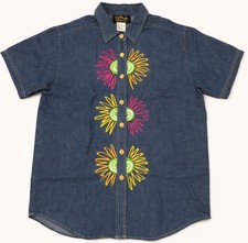 Bob Mackie Wearable Art Denim Shirt Floral Embroidered Button Front M NWOT