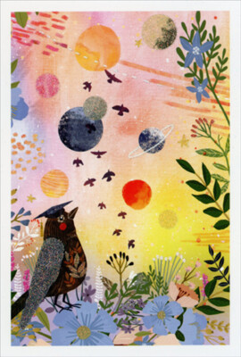 Pictura Grad Bird Looking at Solar System Graduation Congratulations Card