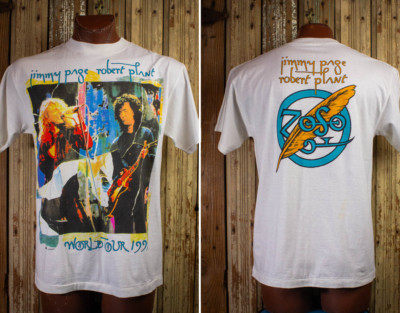 Vintage 1995 Jimmy Page and Robert Plant World Tour Concert T White