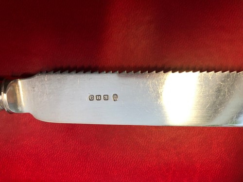 großes Jugendstil Tortenmesser England um 1900 ziselierte Klinge Perlmutt Griff - Bild 4 von 4