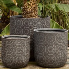 40cm Flower Planter/ Pot Round / Dark Lead - Stonelite / Improved Fibreclay