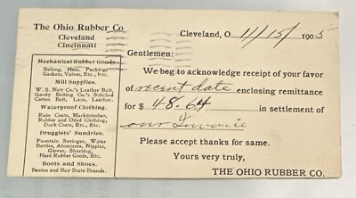 1905 Cleveland Ohio Rubber Company Remittance Due Postal Card
