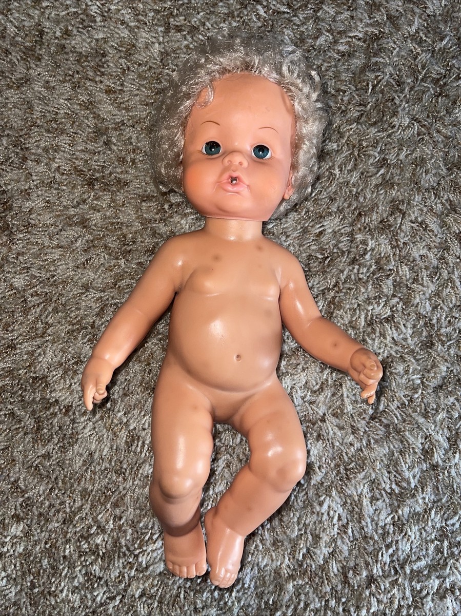 Vintage Ideal Toys Doll Baby Tiny Tears Blonde Curly Hair 1971
