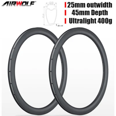 AIRWOLF 700c Carbon Rennrad Felge Scheibenbremse 45mm-Tiefe 25mm-Breite Tubeless