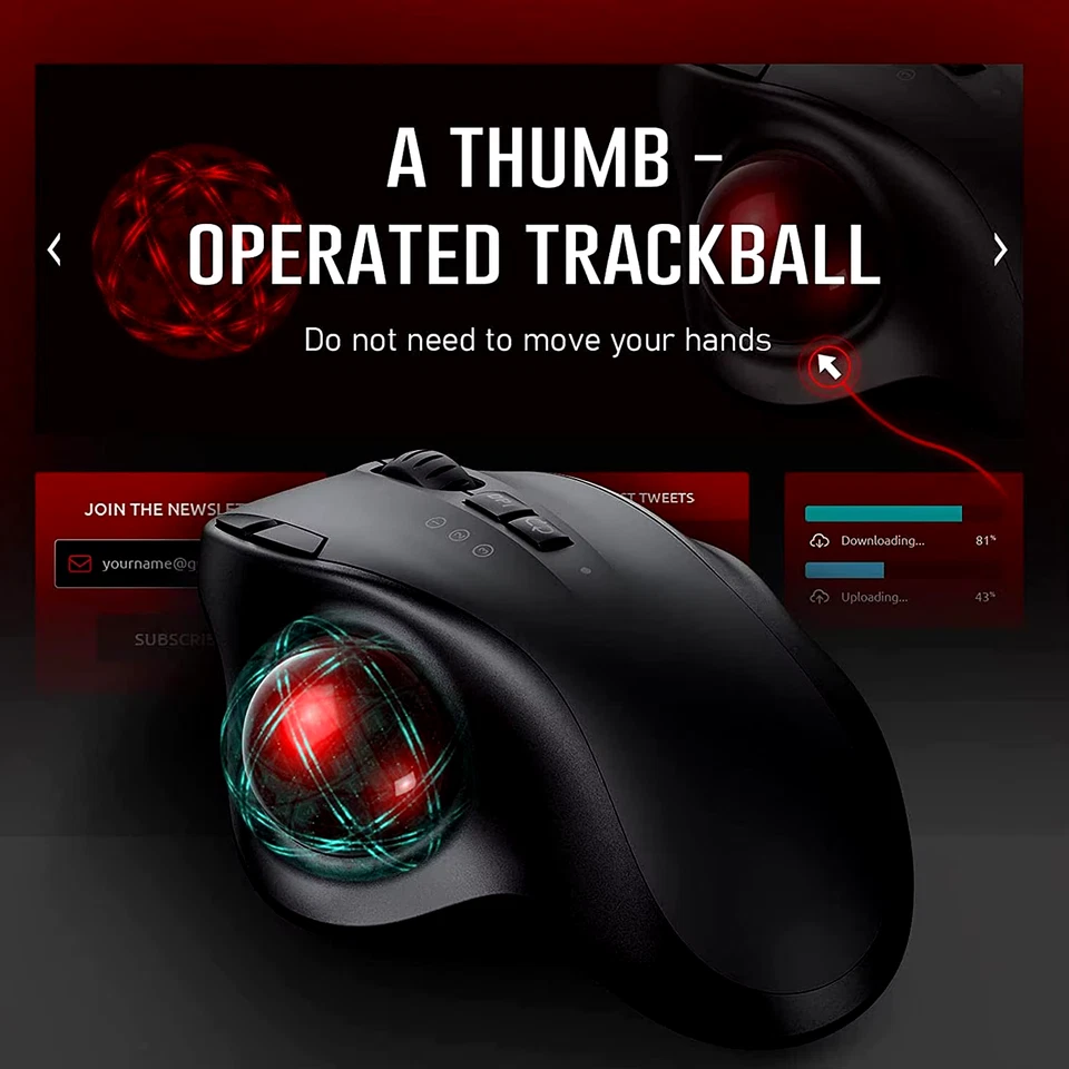 Wireless Trackball Mouse Adjustable DPI Ergonomic Rechargeable Battery USB-C - Image 3 of 4