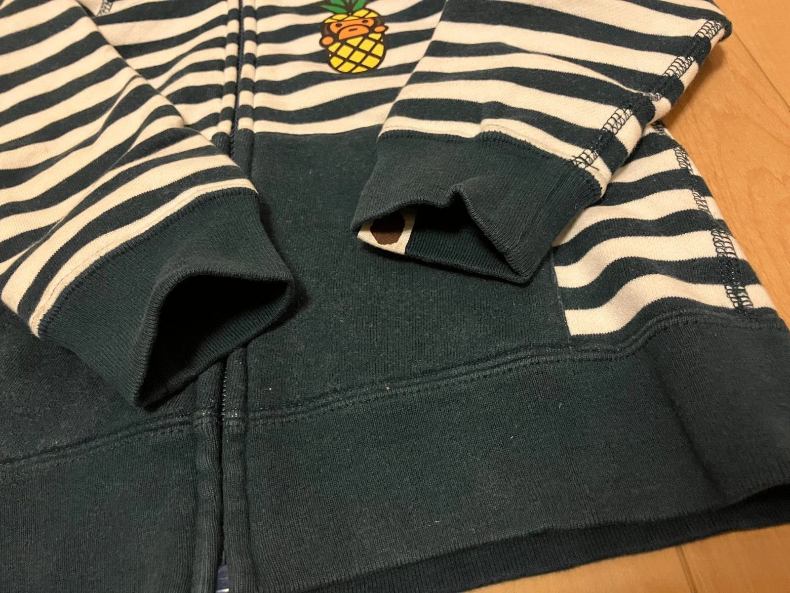 A BATHING APE (BAPE) Felpa con cappuccio manica lunga A BATHING APE BAPE KIDS full zip 100 bianca blu navy righe