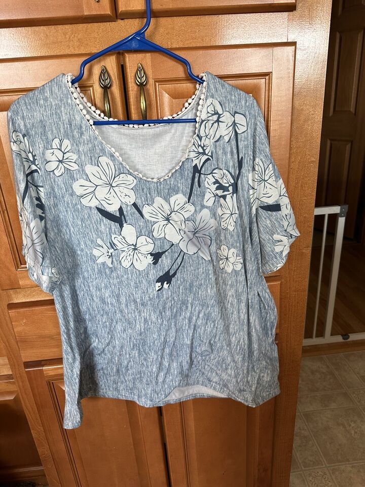 blue flower shirt blouse 2xl | eBay