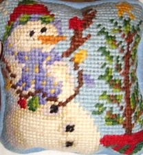 CHRISTMAS Needlepoint Door Knob Hanger SNOWMAN ~Velvet Backing~ 5" ~NEW
