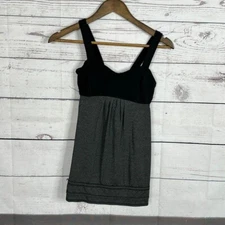 Lululemon Tank Womens 4 Back On Track Gray Black Strappy Active Gym