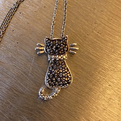 Sterling Silver FAS Cat Pendant Rhodium Plated 17” Necklace - Image 1 of 4