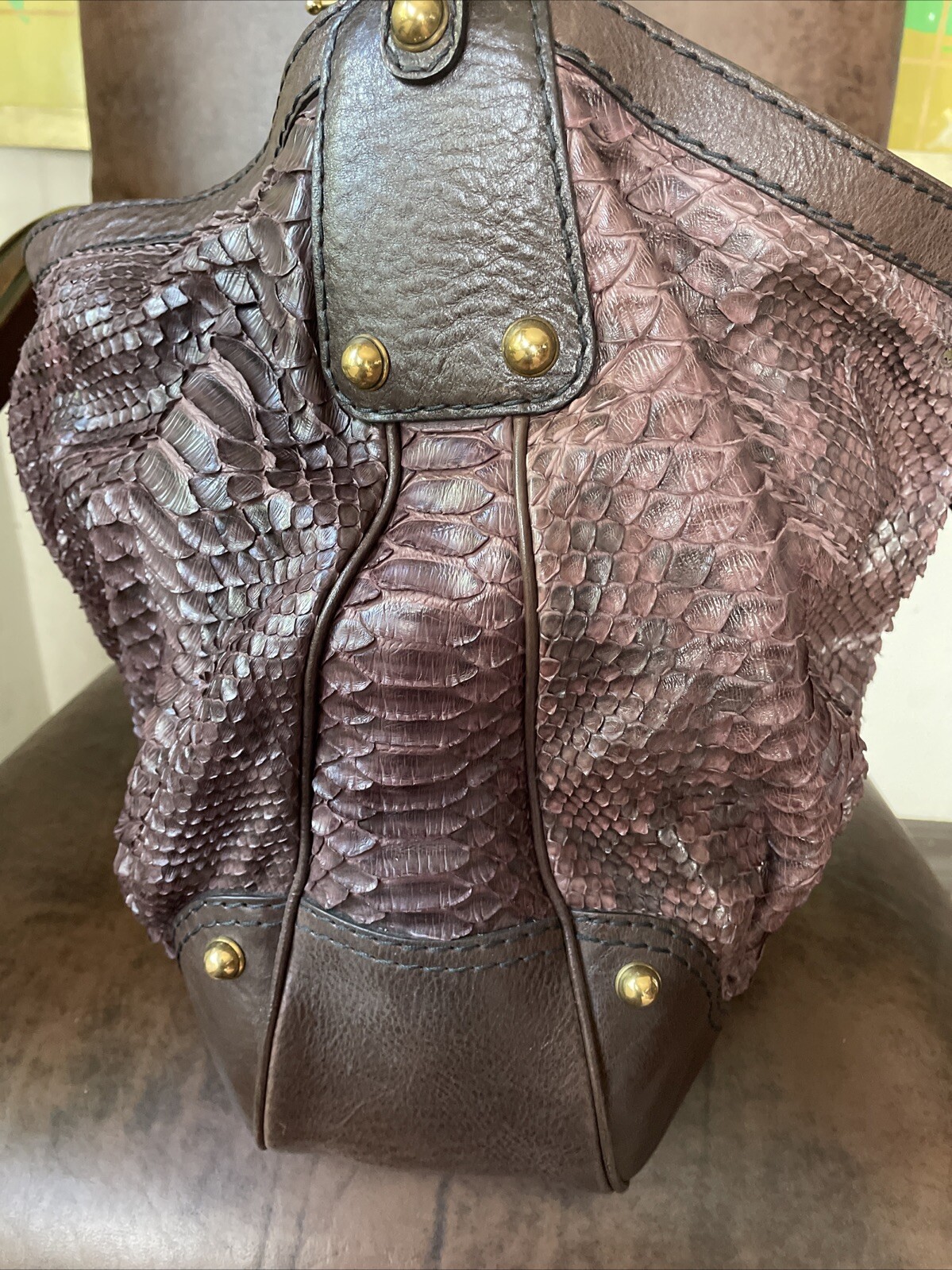 GUCCI  XL Leather Suede Python Snakeskin Jockey H… - image 13