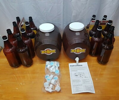 Mr Beer Home Brewing System Accessory Lot, Kegs, Caps, Sealed Spigot And Cap Bag