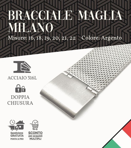 bracciale acciaio cinturino maglia milano 16 18 19 20 21 22 mm orologio vintage - Foto 6 di 12