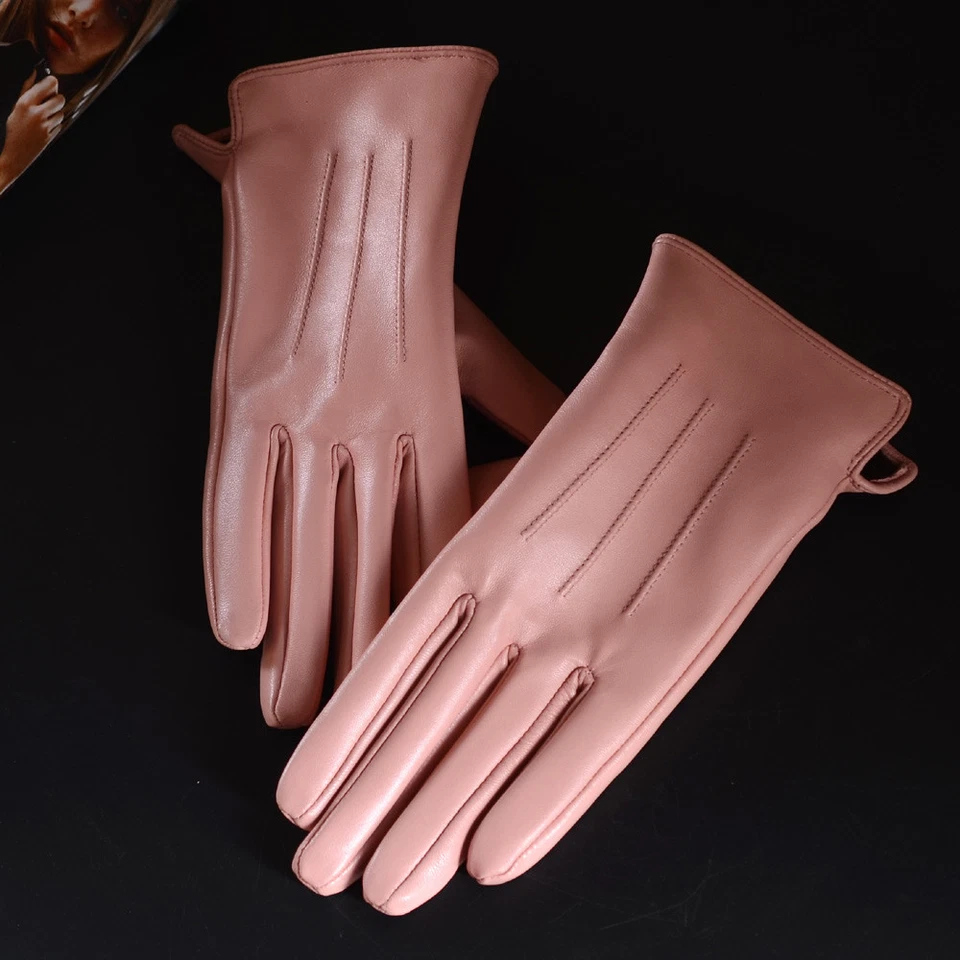 New Womens 100% Real Leather Sheepskin Winter Warm Blue Short Gloves Nine Colors - Image 2 of 4