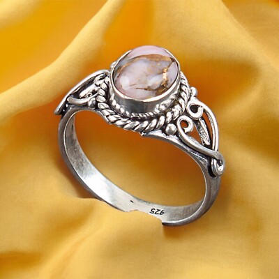 Natural Pink Opal Turquoise December Month 925 Sterling Silver Ring All Size DS