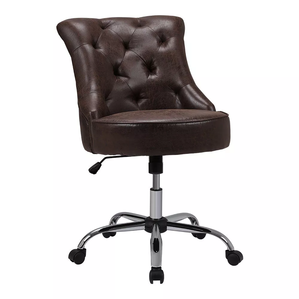 Distressed Brown PU Accent Chair Home Office Chairs Swivel Bedroom Lounge Chair