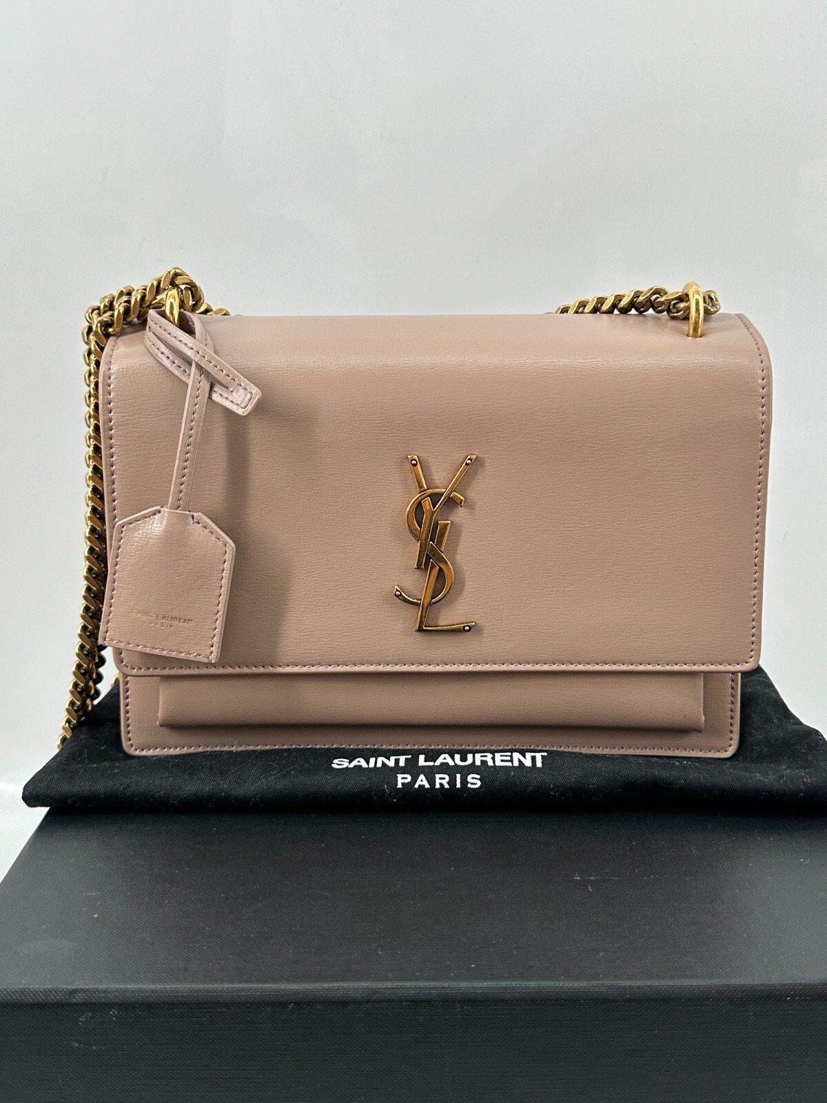 Borsa media YSL Saint Laurent SUNSET pelle liscia oro ferramenta autentica