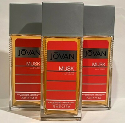 Lot Of 3 Jovan Musk For Men Body Fragrance Natural Spray - 2.5 oz each