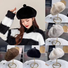 Women Vintage French Style Beret Hat Soft Faux Fur Fluffy Warm Cap BeanieWinter  