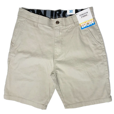 IRON CO. Men's Stretch Fabric Flex Waist Flat Front Shorts Dune Color All Size