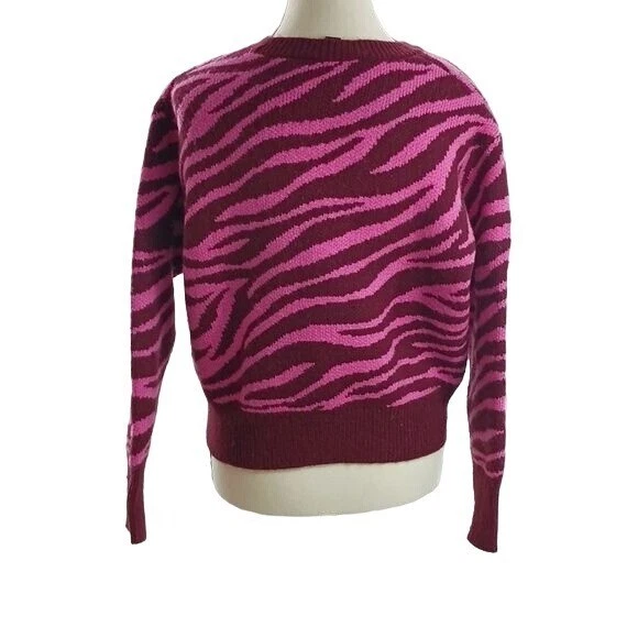 Suéter Ann Taylor Mujer Talla S Rosa Granate Estampado Cebra Cuello Redondo Pullover Foto 4 de 4