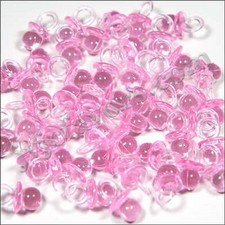 144 Mini Pacifiers Baby Shower Favor 7/8" Long embelishment - clear Pink