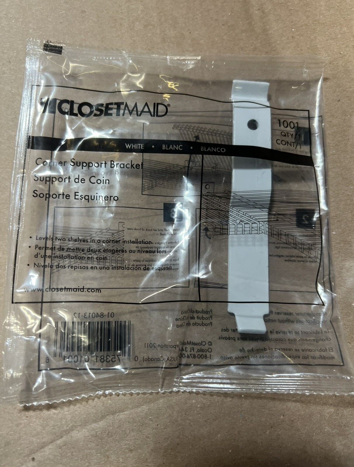 Closetmaid 1001 3 in. Corner Support Bracket for Ventilated Wire