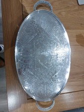 Vintage Silver Plated Footed Serving Tray Handles Viners Sheffield England Alpha