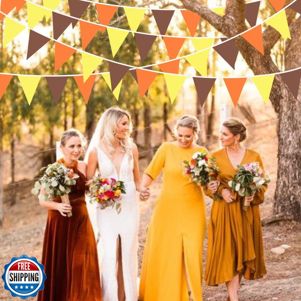 Banderín de otoño naranja amarillo marrón 32 pies tela triángulo bandera Bunting Gar Foto 4 de 4