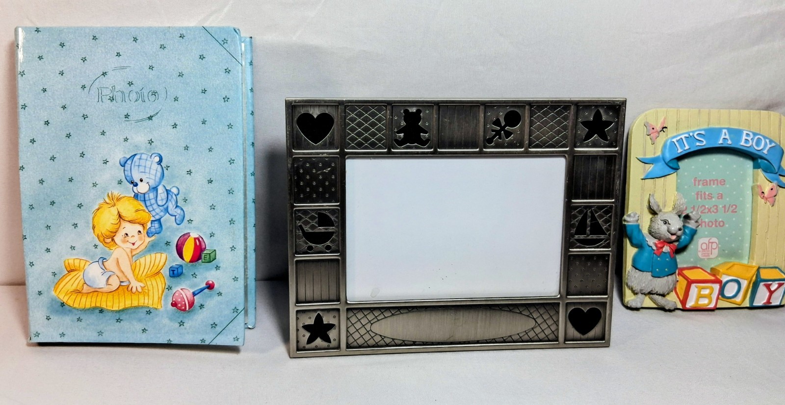 Vintage Lot of 3 Baby Boy Picture Frames Picture Book Photo Holder Baby Shower