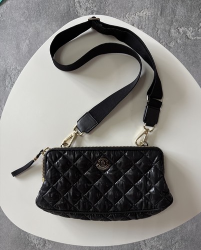 Authentic Moncler Elianne Borsa Black Quilted Nylon Crossbody Bag Made in Italy