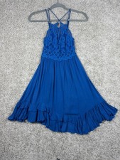 FP One Blue Crochet Lace Boho Sleeveless Tunic Dress Womens S