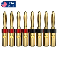 8X Dual Screw Audio 24K Gold Plated Speaker Wire 4mm Banana Plug Jack Connector