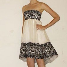 Marchesa Runway Strapless Ivory Silk Organza Gown Dress Black Embroidered Size 6
